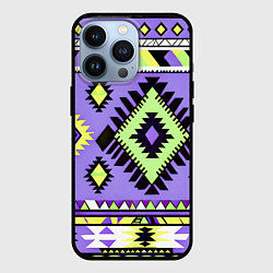Чехол для iPhone 13 Pro Геометрический сиренево желтый орнамент ацтеков, цвет: 3D-черный
