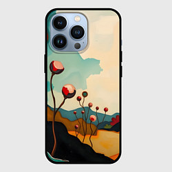 Чехол для iPhone 13 Pro Сюрреалистичный пейзаж с цветами, цвет: 3D-черный