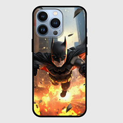 Чехол для iPhone 13 Pro Бэтмен в полете над огнем, цвет: 3D-черный