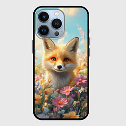 Чехол для iPhone 13 Pro Лиса в цветочном поле, цвет: 3D-черный