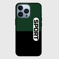 Чехол для iPhone 13 Pro Sport чёрно-зелёный с белым, цвет: 3D-черный