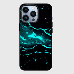 Чехол для iPhone 13 Pro Голубые неоновые волны текстура, цвет: 3D-черный