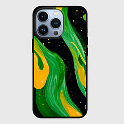 Чехол для iPhone 13 Pro Зелено-желтая краска на черном, цвет: 3D-черный