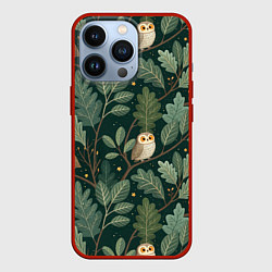 Чехол для iPhone 13 Pro Совы в лесу, цвет: 3D-красный