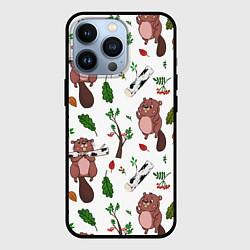 Чехол для iPhone 13 Pro Бобер и полено, цвет: 3D-черный