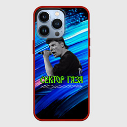 Чехол для iPhone 13 Pro Юрий Хой синий фон красками, цвет: 3D-красный