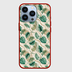 Чехол для iPhone 13 Pro Листья монстеры на мраморном фоне, цвет: 3D-красный