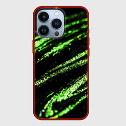Чехол для iPhone 13 Pro Зеленые блестки на черном, цвет: 3D-красный