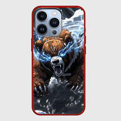 Чехол для iPhone 13 Pro Медведь в молниях и облаках, цвет: 3D-красный