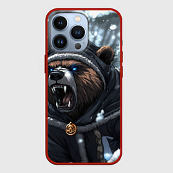 Чехол для iPhone 13 Pro Зима - русский медведь, цвет: 3D-красный