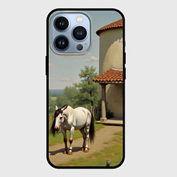 Чехол для iPhone 13 Pro Старый домик и лошадь, цвет: 3D-черный