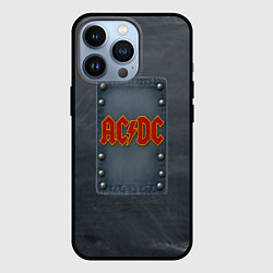 Чехол для iPhone 13 Pro ACDC логотип в виде джинсовой нашивки, цвет: 3D-черный