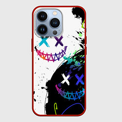 Чехол для iPhone 13 Pro Неоновые брызги - жуткие улыбки, цвет: 3D-красный
