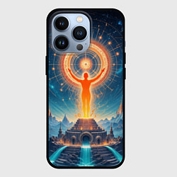 Чехол для iPhone 13 Pro Мистическая светящаяся оранжевая фигура и круг, цвет: 3D-черный