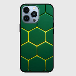 Чехол для iPhone 13 Pro Зеленые плиты с желтым светом, цвет: 3D-черный