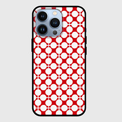 Чехол для iPhone 13 Pro Красно белый узор в клетку и горох, цвет: 3D-черный