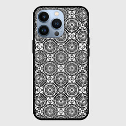 Чехол для iPhone 13 Pro Черно белый кружевной узор, цвет: 3D-черный