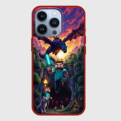 Чехол для iPhone 13 Pro Дракон края и Стив - Майнкрафт арт, цвет: 3D-красный