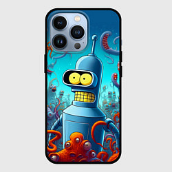 Чехол для iPhone 13 Pro Робот-сгибальщик Бендер среди монстров - нейроарт, цвет: 3D-черный