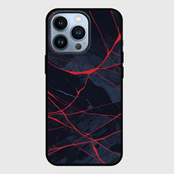Чехол для iPhone 13 Pro Мраморные узоры из переплетений красных линий, цвет: 3D-черный
