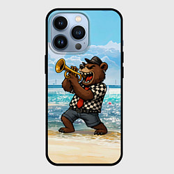 Чехол для iPhone 13 Pro Медведь играет ска на пляже, цвет: 3D-черный