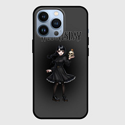 Чехол для iPhone 13 Pro Уэнсдей в стиле аниме стоит и держит пузырек с ядо, цвет: 3D-черный