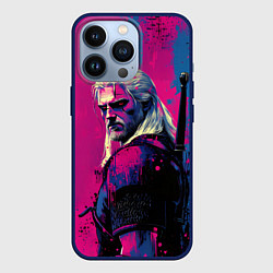 Чехол для iPhone 13 Pro Ведьмак стоит боком, цвет: 3D-тёмно-синий