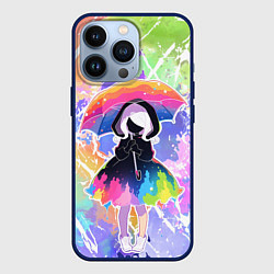 Чехол для iPhone 13 Pro Девочка под дождём арт, цвет: 3D-тёмно-синий