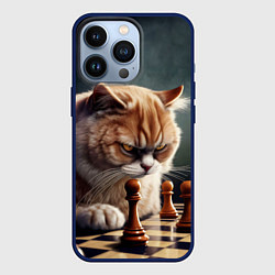 Чехол для iPhone 13 Pro Кот шахматист, цвет: 3D-тёмно-синий