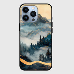Чехол для iPhone 13 Pro Японские горы и туман, цвет: 3D-черный