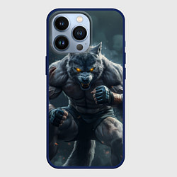 Чехол для iPhone 13 Pro Волк боец, цвет: 3D-тёмно-синий
