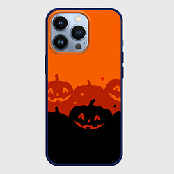 Чехол для iPhone 13 Pro Хэллоуин счастливые тыквы, цвет: 3D-тёмно-синий