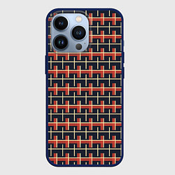 Чехол для iPhone 13 Pro Паттерн с желтыми и красными полосками на темном, цвет: 3D-тёмно-синий