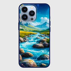 Чехол для iPhone 13 Pro Пейзаж художественный горы речка камни, цвет: 3D-тёмно-синий