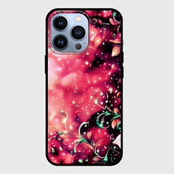 Чехол для iPhone 13 Pro Магические цветы тёмно-розовый, цвет: 3D-черный