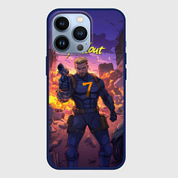Чехол для iPhone 13 Pro Fallout седьмой на фоне взрывов, цвет: 3D-тёмно-синий