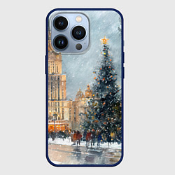 Чехол для iPhone 13 Pro Новогодняя Москва, цвет: 3D-тёмно-синий