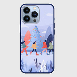 Чехол для iPhone 13 Pro Каток на фоне елок, цвет: 3D-тёмно-синий