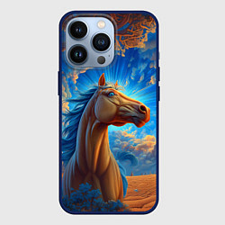 Чехол для iPhone 13 Pro Лошадь на фоне синего неба, цвет: 3D-тёмно-синий