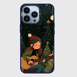 Чехол для iPhone 13 Pro Новогодняя гитаристка, цвет: 3D-тёмно-синий