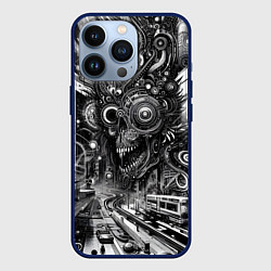 Чехол для iPhone 13 Pro Cyber urban skull - ai art fantasy, цвет: 3D-тёмно-синий