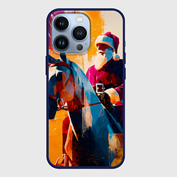 Чехол для iPhone 13 Pro Дед Мороз на коне, цвет: 3D-тёмно-синий
