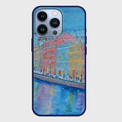 Чехол для iPhone 13 Pro Новогодний рисованный Санкт-Петербург, цвет: 3D-тёмно-синий