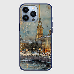 Чехол для iPhone 13 Pro Новогодний салют в Питере, цвет: 3D-тёмно-синий