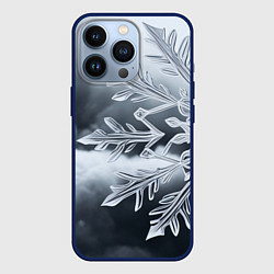 Чехол для iPhone 13 Pro Снежинка на черно белое, цвет: 3D-тёмно-синий