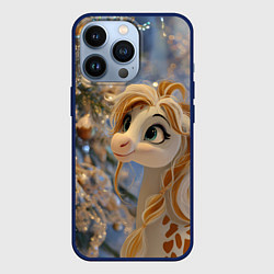 Чехол для iPhone 13 Pro Новогодняя лошадка в крапинку, цвет: 3D-тёмно-синий