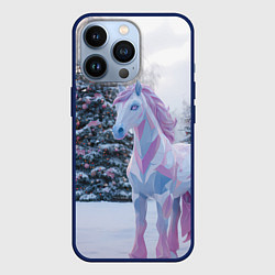 Чехол для iPhone 13 Pro Геометрическая новогодняя лошадка, цвет: 3D-тёмно-синий