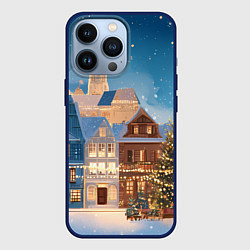 Чехол для iPhone 13 Pro Новогодний дворик и елка, цвет: 3D-тёмно-синий