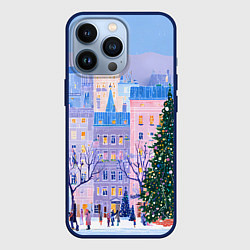 Чехол для iPhone 13 Pro Новогодний двор, цвет: 3D-тёмно-синий