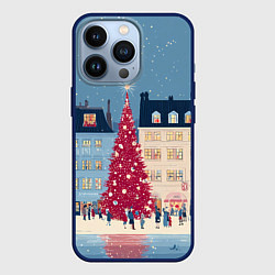 Чехол для iPhone 13 Pro Новогоднее гуляние у красной елки, цвет: 3D-тёмно-синий